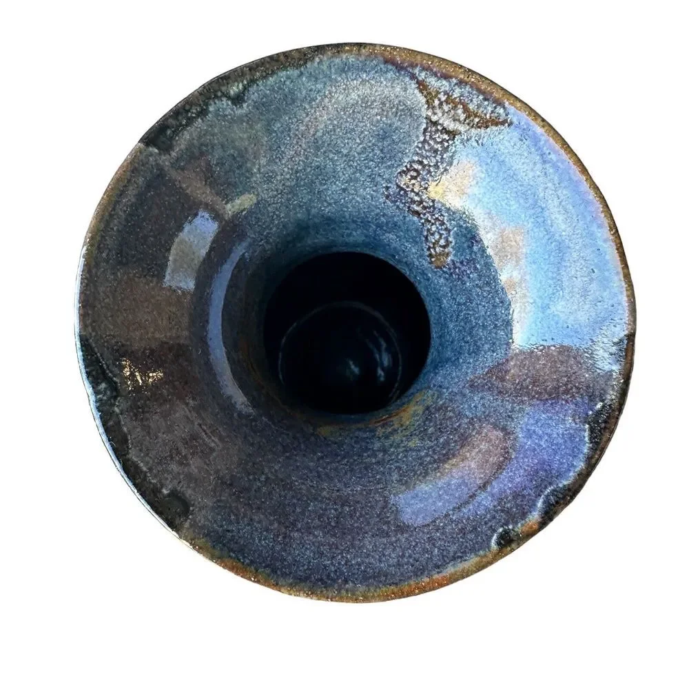 Art Pottery Vase 8 Inch Clay Stoneware‎ Speckled Glaze Handmade Multi Signed USA